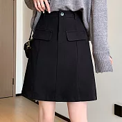 【MsMore】 大碼半身裙顯瘦傘裙褲A字西裝百搭高腰# 120213 L 黑色