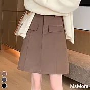 【MsMore】 大碼半身裙顯瘦傘裙褲A字西裝百搭高腰# 120213 L 棕色