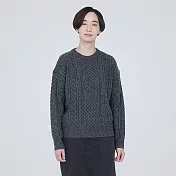 【MUJI 無印良品】女美麗諾羊毛麻花織紋圓領針織衫 M 墨灰