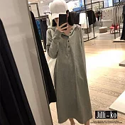 【Jilli~ko】薄款素色休閒連帽衛衣裙 W029 FREE 灰色
