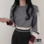 【Jilli~ko】拼色短款套頭毛衣女圓領籠袖針織衫 J11277 FREE 灰色