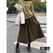 【Jilli~ko】燈芯絨高腰裙中長款復古A字傘裙 M-L J11314  M 綠色