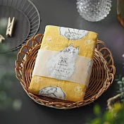 【日本Sugar Land】蚊帳生地 超吸水透氣 萬用敷巾 ‧ 貓咪(黃)