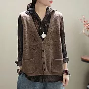 【慢。生活】文藝風鏤空針織開扣背心 J7970  FREE 咖色