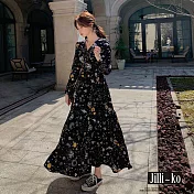 【Jilli~ko】迷你銀河圖案連衣裙顯瘦長袖洋裝 J11337 FREE 黑色