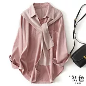 【初色】日系簡約寬鬆披肩休閒長袖襯衫上衣-共3色-31661(M-2XL可選) L 粉色