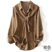 【初色】日系簡約寬鬆披肩休閒長袖襯衫上衣-共3色-31661(M-2XL可選) L 卡其色