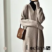【Lockers 木櫃】秋冬慵懶風V領寬鬆針織毛衣 L112121102 M 卡其色M