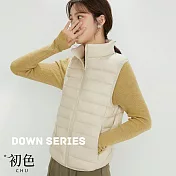 【初色】日系純色馬甲輕羽絨棉服背心外套-共11色-65411(M-2XL可選) M 白色