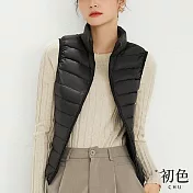 【初色】日系純色馬甲輕羽絨棉服背心外套-共11色-65411(M-2XL可選) M 黑色
