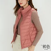 【初色】日系純色馬甲輕羽絨棉服背心外套-共11色-65411(M-2XL可選) M 粉色