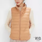 【初色】日系純色馬甲輕羽絨棉服背心外套-共11色-65411(M-2XL可選) M 橘色