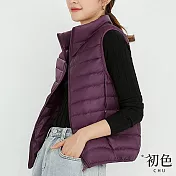 【初色】日系純色馬甲輕羽絨棉服背心外套-共11色-65411(M-2XL可選) M 紫紅