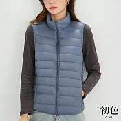【初色】日系純色馬甲輕羽絨棉服背心外套-共11色-65411(M-2XL可選) M 霧霾藍