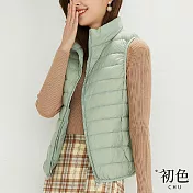【初色】日系純色馬甲輕羽絨棉服背心外套-共11色-65411(M-2XL可選) XL 淺綠