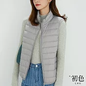 【初色】日系純色馬甲輕羽絨棉服背心外套-共11色-65411(M-2XL可選) XL 淺灰