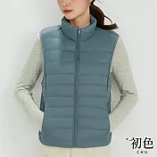 【初色】日系純色馬甲輕羽絨棉服背心外套-共11色-65411(M-2XL可選) M 灰綠