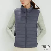 【初色】日系純色馬甲輕羽絨棉服背心外套-共11色-65411(M-2XL可選) M 深藍色
