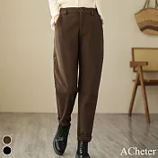 【ACheter】 棉哈倫褲鬆緊腰工裝小腳長褲顯瘦時尚文藝休閒# 120311 XL 咖色
