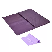 【LOTUS】台灣製 TPE止滑雙摺疊加寬66cm瑜珈健身墊5mm 附收納袋+彈力帶 荷蘭紫
