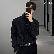【AMIEE】日系燈芯絨復古長袖襯衫(男裝/KDTQ-601) L 黑色