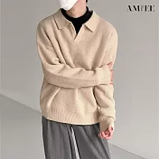 【AMIEE】韓風復古V領針織衫毛衣(男裝/KDTQ-Z28) 2XL 卡其