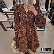 【Jilli~ko】V領碎花連衣裙韓版設計感復古顯瘦短裙 J11338 FREE 黃色