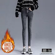 【Jilli~ko】加絨加厚高腰牛仔褲女緊身彈力鉛筆褲 M-L J11051 M 深灰