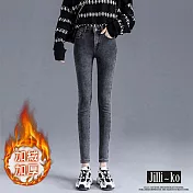 【Jilli~ko】加絨加厚高腰牛仔褲女緊身彈力鉛筆褲 M-L J11051  M 深灰