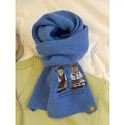 O-ni O-ni刺繡學院風仿羊絨針織保暖圍巾_C-1215/ 寶藍色