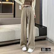 【Jilli~ko】燈芯絨秋冬闊腿垂感高腰顯瘦直筒褲 M-L J11280  M 卡其
