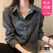 【Jilli~ko】加厚磨毛寬鬆設計感長袖襯衫女中大尺碼 J11501  FREE 深灰色