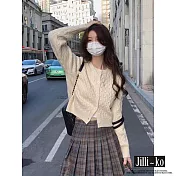 【Jilli~ko】學院風麻花短款打底開扣針織衫 J11391 FREE 杏色