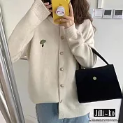 【Jilli~ko】蘑菇刺繡圓領單排開扣針織衫外套 J11513  FREE 杏色