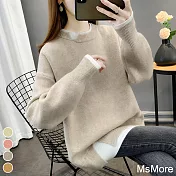 【MsMore】 中長款毛衣韓系寬鬆慵懶風假兩件長袖針織衫加厚上衣# 120369 FREE 米色