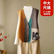 【慢。生活】復古文藝配色藝術設計感坎肩針織馬甲背心 J9524 FREE 黃色