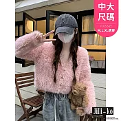 【Jilli~ko】韓系仿貂絨毛女短款開扣外套中大尺碼 J11521  FREE 粉紅色