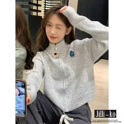【Jilli~ko】高領設計感寬鬆拉鍊短款針織開衫 J11520  FREE 淺灰色