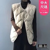 【Jilli~ko】羽絨棉馬甲女菱格保暖內搭無領背心 J8333  FREE 杏色