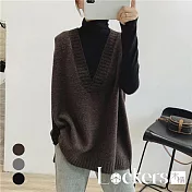【Lockers 木櫃】春秋新款寬鬆百搭V領無袖背心毛衣 L113010202 M 咖啡色M