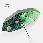 彩膠治癒系插畫晴雨三折傘  (深綠色)