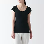 【MUJI 無印良品】女有機棉針織法式袖T恤 M 黑色