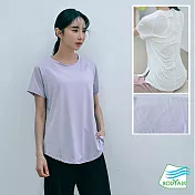 【BODYAIR嚴選】寬版幾何美背布透光上衣(瑜珈.慢跑.運動.健身.透氣.舞蹈.運動服) S 紫