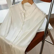 【MsMore】 緞面純色襯衫休閒百搭OL風寬鬆長袖通勤短版上衣# 120605 M 白色