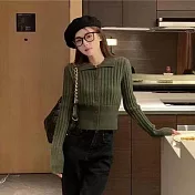 【AMIEE】韓系顯瘦收腰翻領針織衫(2色/FREE/KDTQ-1879) F 綠色