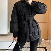 【AMIEE】羽絨棉加厚收腰質感大衣外套(2色/S-XL/KDCQ-4346) L 黑色