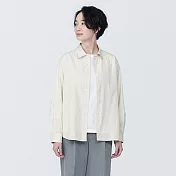 【MUJI 無印良品】女有機棉水洗平織布長袖襯衫 L 淺黃直紋