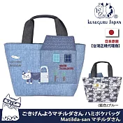 【Kusuguru Japan】日本眼鏡貓 手提包 立體突出房子 刺繡貼花前口袋造型寬口收納包 Matilda-san系列  -藍色