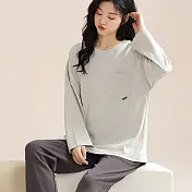 【EZlife】精梳棉可愛長款家居套裝 加大款-灰色