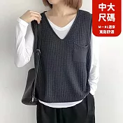 【慢。生活】V領捲邊口袋寬鬆針織馬甲背心中大尺碼 8135  FREE 深藍色